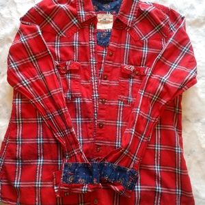 Plaid button up top